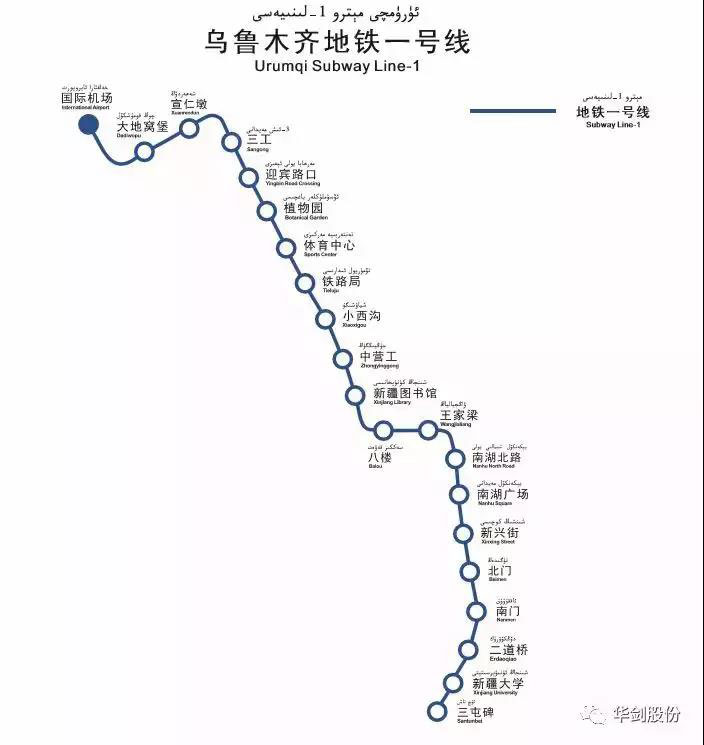华剑股份:参建项目乌鲁木齐地铁1号线全线开通